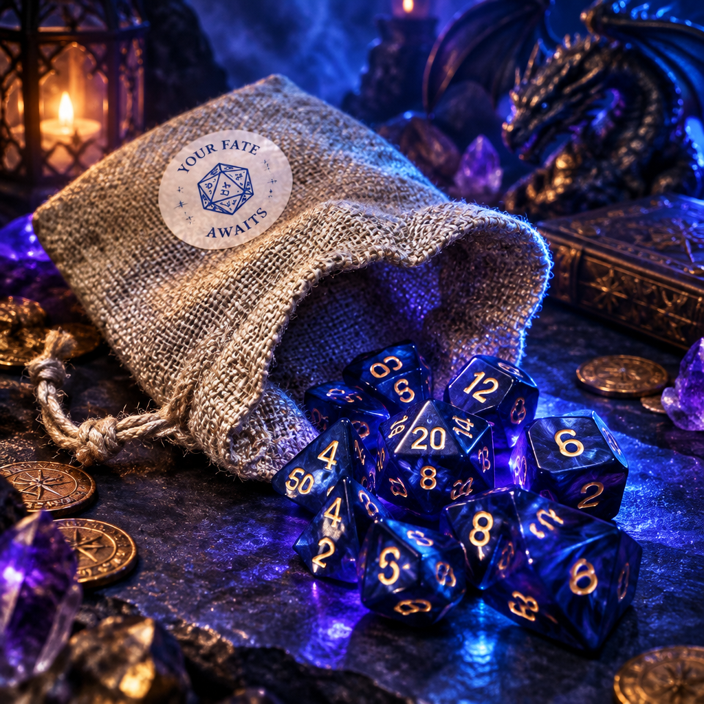 DnD Polyhedral Dice Set with Dice Bag | 7-Piece RPG Dice Set